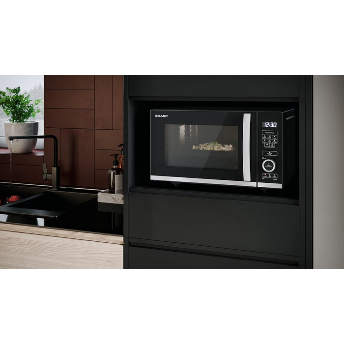 Мікрохвильова піч SHARP QS204AEB, 800 Вт, 10 режимів, функція розморожування, чорна