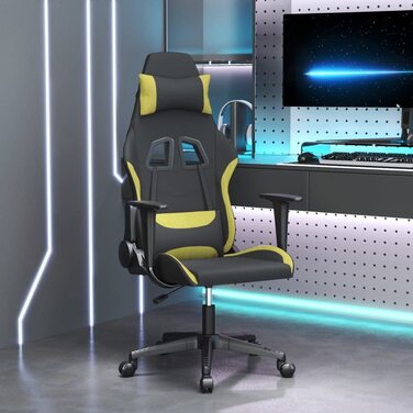 Ігрове крісло vidaXL, офісне, обертове, з регульованою висотою і спинкою, чорне/салатове, тканина