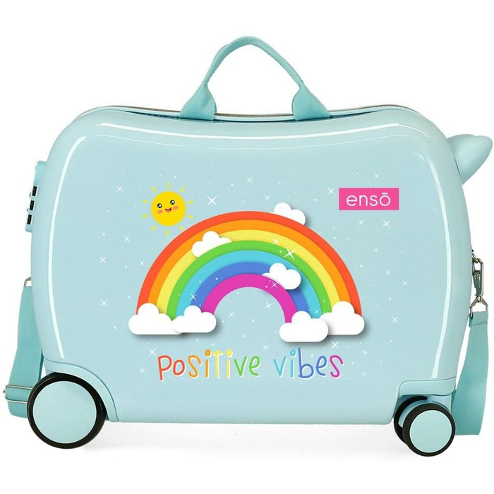 Дитяча валіза Enso Arcoiris Positive Vives синя, 50x39x20 см, 38 л, ABS, кодовий замок, 4 колеса, ручна поклажа