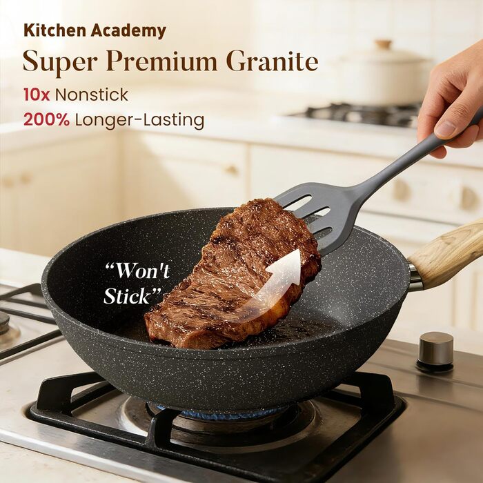 Набір каструль Kitchen Academy Induktion 12 шт. з нержавіючої сталі, сірий граніт, антипригарне покриття, PFOA & PFOS-free