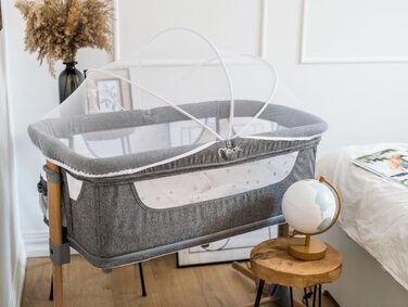 Дитяче ліжечко-приставка Momi SMART 4-в-1 з матрацом, регульоване по висоті, до 15 кг, сіре