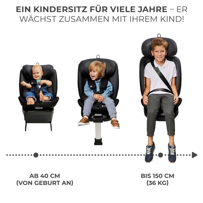 Дитяче автокрісло Kinderkraft I-360, 0-36 кг, I-Size 40-150 см, обертається на 360°, ізофікс, регульована підголівник і спинка, сіре