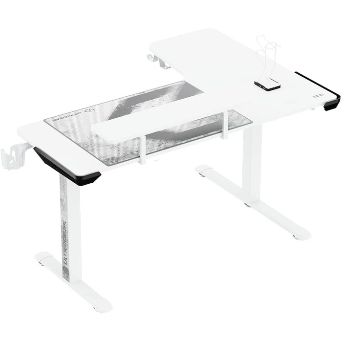 Ігровий стіл ULTRADESK Winger RGB LED L-подібний, електричний підйомний стіл для комп'ютера, білий, 155x111x60 см (лівий)