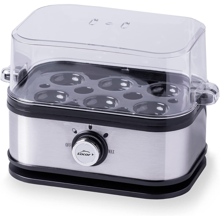 Електричний яйцеварка Lacor SIX OVUM з нержавіючої сталі 18/10, BPA Free, 6 яєць, 3 режими варіння, автоматичне вимкнення, сіра
