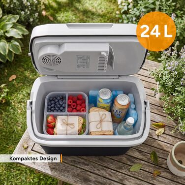 Автомобільний холодильник/термос First Austria 24L з USB-C PD 3.0 (52W) - для авто та кемпінгу, чорний/сірий