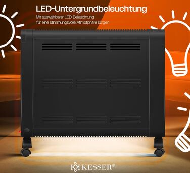 Електричний конвектор KESSER 1200/2400Вт, WiFi, термостат, таймер, сенсорний дисплей, економний, захист від перегріву, чорний
