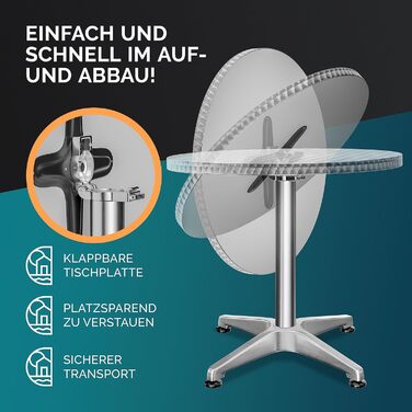 Столик Casaria® 2in1: регульована висота, складний, Ø 60 см, алюміній, для вулиці та дому