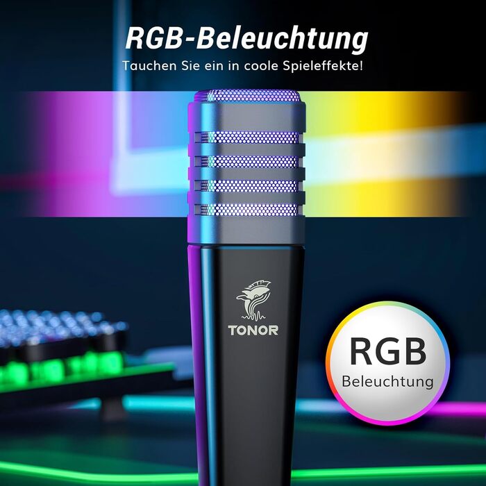 Ігровий USB-мікрофон TONOR TC30 з RGB підсвіткою для ПК, стрімінгу, подкастів, студії, конденсаторний, кардіоїдна спрямованість, з підставкою, для ігор, YouTube, конференцій, співу, сумісний з PS4, PS5
