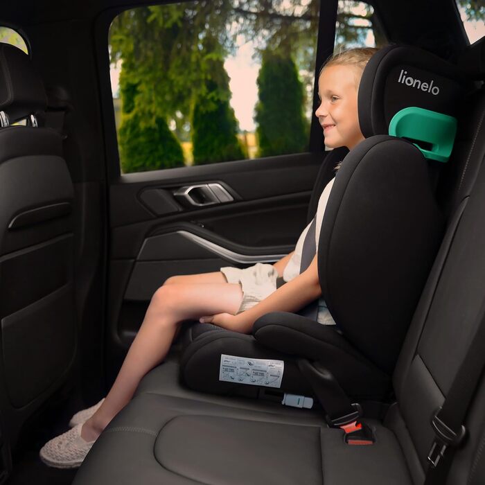 Автокрісло Lionelo Hugo i-Size R129 Група 2/3 (100–150 см) – ISOFIX, регульована підголовник з Memory Foam, бічний захист, комфортні підлокітники, чорний карбон