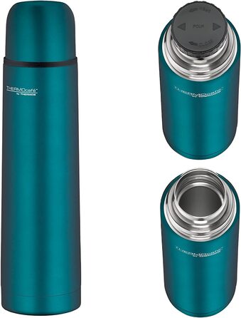Термос пляшка THERMOcafé by THERMOS 700 мл, нержавіюча сталь, бірюзова, ізольована, герметична, BPA Free, з чашкою, зберігає тепло до 12 годин, холод до 24 годин