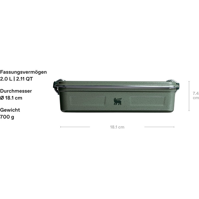 Ланчбокс зі сталі STANLEY 1913 Classic Box 1.2L/2.0L, герметичний контейнер для їжі, BPA-free, колір Hammertone Green