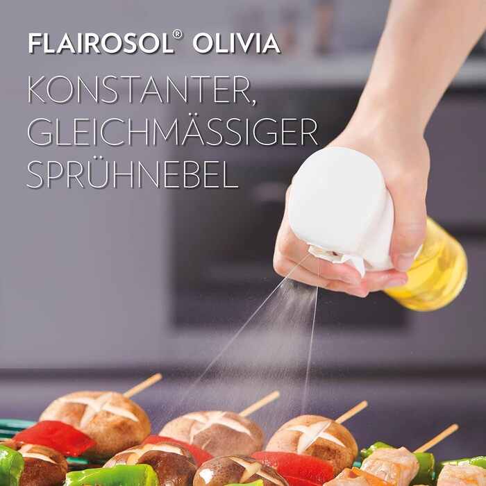Скляний розпилювач для олії FLAIROSOL OLIVIA 130мл з контролем порцій, золотисті листя — універсальний спрей для готування, салатів, гриля та випічки