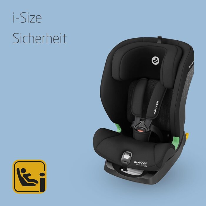 Дитяче автокрісло Maxi-Cosi Titan S Comfort i-Size, дихаючі матеріали, регульоване, 15 місяців–12 років (76–150 см), ISOFIX, 5 позицій сидіння, 13 рівнів підголівника, чорний