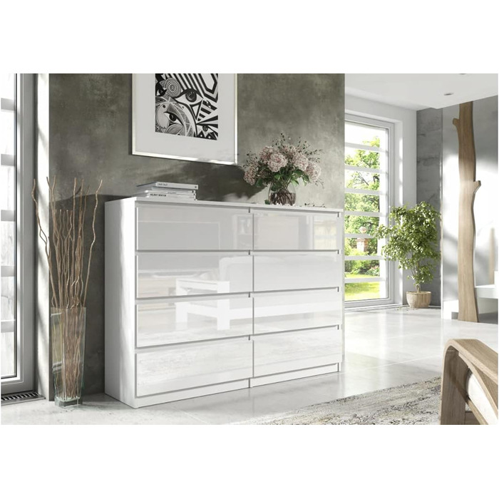 Комод 3E living з 8 шухлядами, 120 см, чорний, 4 кольори