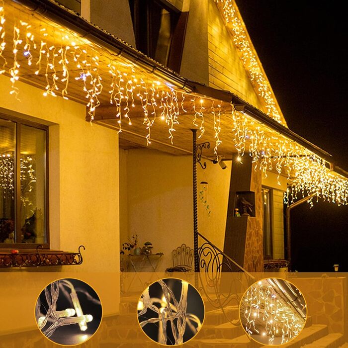 Світлодіодна гірлянда-дождик WOWDSGN (бурульки) для вулиці, 35м, 1540 LED, теплий білий колір, 8 режимів, таймер, водонепроникна IP44, для даху та тераси