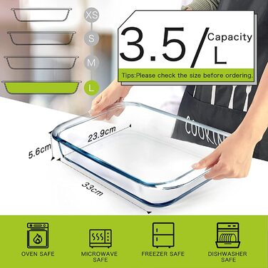 Прямокутна жароміцна скляна форма для запікання 3,5 л, 33 см, для духовки, лазаньї, великий об’єм