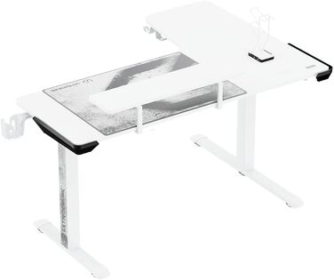 Ігровий стіл ULTRADESK Winger RGB LED L-подібний, електричний підйомний стіл для комп'ютера, білий, 155x111x60 см (лівий)