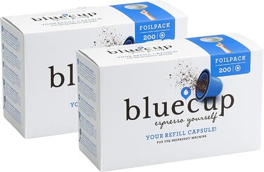 Bluecup багаторазові капсули для кави Nespresso, сумісні з кавомашинами Nespresso (оригінал), набір кришечок для Bluecup, 400 шт. у 2 фольгованих упаковках
