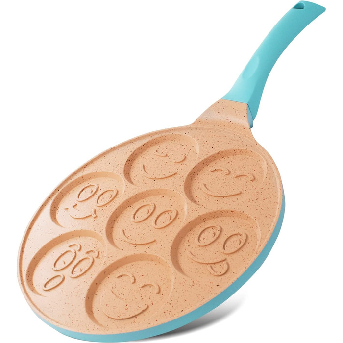 Сковорода для млинців і панкейків з 7 відсіками Smile Joeji's Kitchen, 26,5 см, антипригарна, алюмінієва, для індукції, синя, дитяча, універсальна