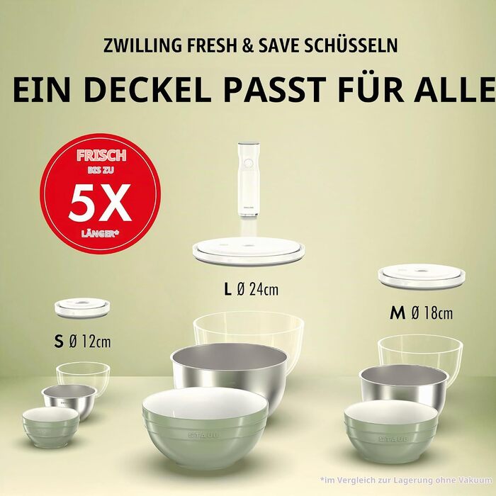 Набір вакуумних контейнерів ZWILLING Fresh & Save зі скла та нержавіючої сталі, 6 предметів (S-12см, M-18см, L-24см), сірий
