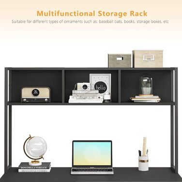 Кутовий комп'ютерний стіл CubiCubi 150x120 см з полицею, чорний, для дому та офісу, геймерський стіл з високим стелажем