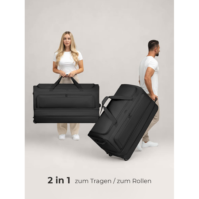 Дорожня сумка на колесах REDOLZ XXL Jumbo (90 см), розширювана сумка для подорожей великого розміру, чорна