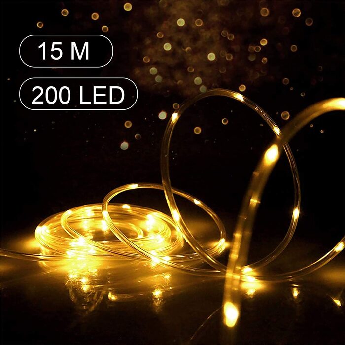 Світлодіодна гірлянда HAUSPROFI 15 м 200 LED з пультом, водонепроникна, для вулиці та дому, 8 режимів, регулювання яскравості, для новорічного декору, свят, Ø5мм