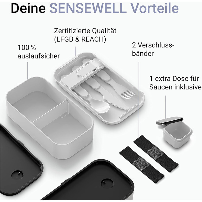 Ланчбокс SENSEWELL з відділеннями, бенто-бокс для дорослих і дітей, придатний для мікрохвильовки та посудомийки, білий