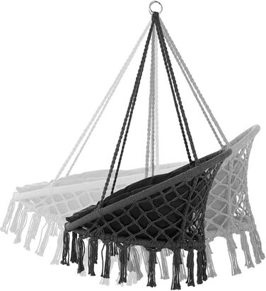 Підвісне крісло Bakaji для вулиці та саду, бавовняне, кругла сталева рама, м'яке сидіння, сучасний дизайн, сіре