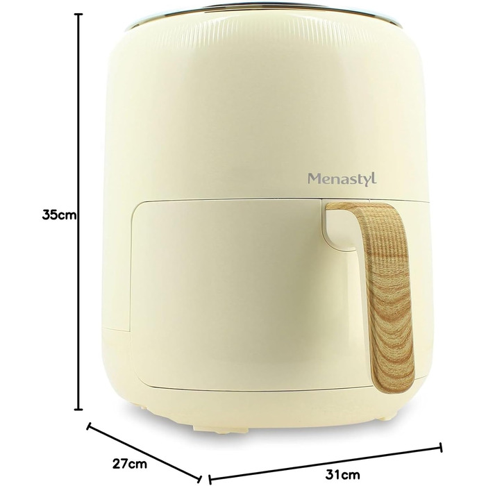 Аерофритюрниця MENASTYL 4,5 л Colorama Cream з дерев'яною ручкою, електрична фритюрниця без олії, 6025004