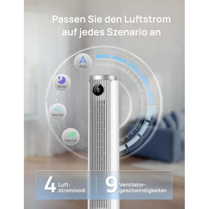 Вентилятор підлоговий DREO Smart 102-114 см з пультом, 9 режимів, тихий (20 дБ), 90° осциляція, таймер 12 год для дому та офісу, білий