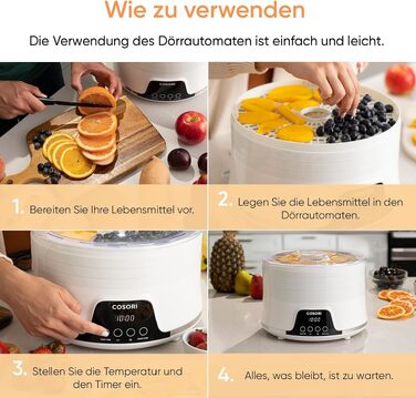 Дегідратор Cosori Food Dehydrator, сушарка для овочів та фруктів, 650 Вт, 5 лотків, таймер на 48 год, діапазон температур 35-75°C, білий