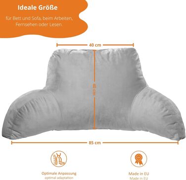 Подушка для читання з підлокітниками Sleepling, сіро-камінна, 85x40x40 см, виготовлено в ЄС