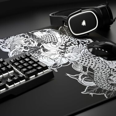 Килимок для миші TITANWOLF XXL 1000x600mm з мотивом Koi Tattoo – великий килимок для геймінгу, покращена точність та швидкість