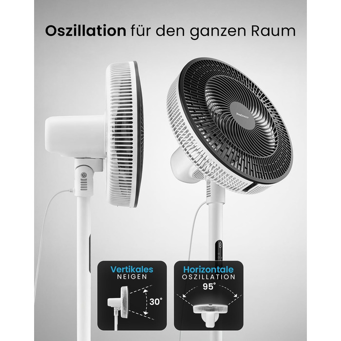 Вентилятор підлоговий Pro Breeze AirFlo Slim: 3 в 1, 70/100/130 см, 9 швидкостей, тихий, з пультом, таймером, для спальні та офісу (білий)
