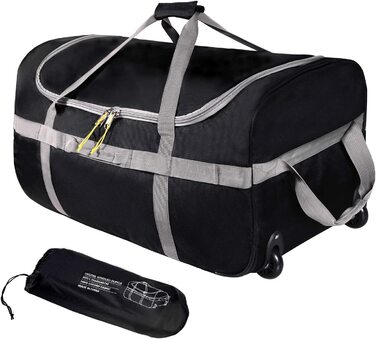 Складна дорожня сумка-тролей campMax 120 л з колесами, велика спортивна сумка для подорожей і кемпінгу, чорна