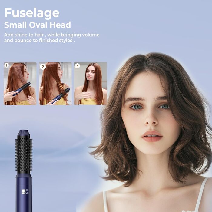 UKLISS 6-в-1 Hairstyler: Фен-щітка для волосся з насадкоми, автоматична плойка, професійний фен-розкручувач для об'єму та укладки (Синій)