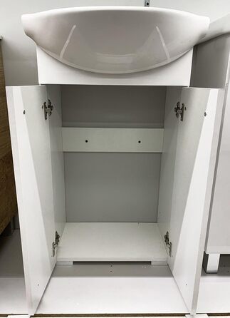 Deftrans Domodomo шафа для ванної з умивальником, 85x50x40 см, біла, керамічна раковина, набір для маленької ванної, тумба з умивальником, змішувач і сифон