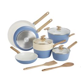 Набір керамічного посуду GoodCook Gesundes 12 предметів, світло-блакитний: каструлі, сковорода, пароварка та аксесуари, для індукційних плит