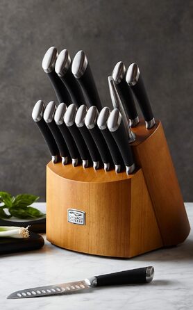 Набір кухонних ножів Chicago Cutlery Fusion (17 предметів) з дерев'яною підставкою, леза з нержавіючої сталі та ергономічні ручки