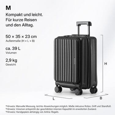 Валіза для подорожей Münicase M 50 см, чорна, з відділенням для ноутбука та TSA-замком