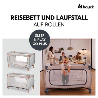 Дитяче дорожнє ліжечко Hauck Sleep N Play Go Plus з сумкою для транспортування, з великим боковим входом, компактне складання, для немовлят і малюків від народження до 15 кг, без матраца, колір Dusty Cork