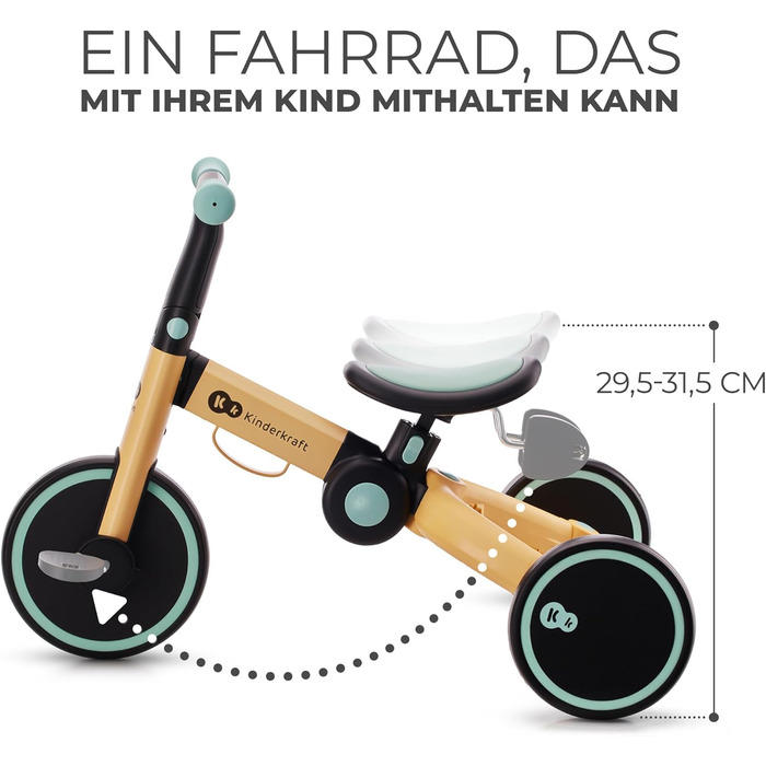 Триколісний велосипед Kinderkraft 4TRIKE 3в1: бігобіл, самокат, велосипед, складаний, для дітей від 12 місяців до 5 років (жовто-блакитний)