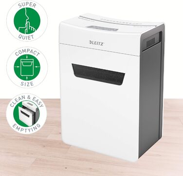 Leitz IQ 10X Premium Protect: Шредер для документів, 6 листів, білий, 18л, для офісу та дому, сертифікований TÜV+GS