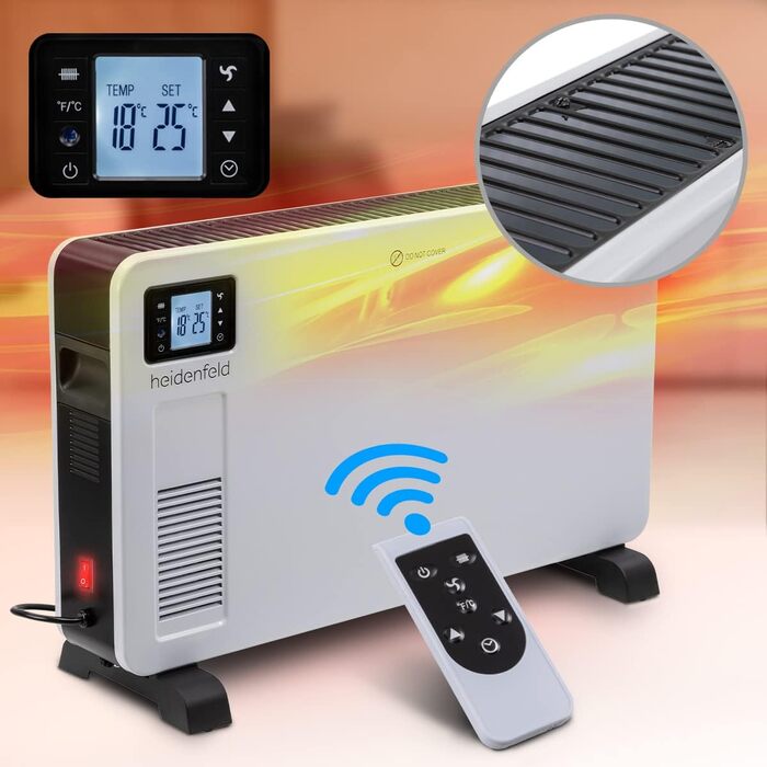 Електричний конвектор Heidenfeld EK100, 2300 Вт, з пультом, таймером і LCD-дисплеєм, для обігріву до 40 м²