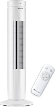 Турбовентилятор Pro Breeze з дистанційним керуванням, 76 см, осциляція 65°, таймер, 3 швидкості, тихий, для спальні та офісу, білий