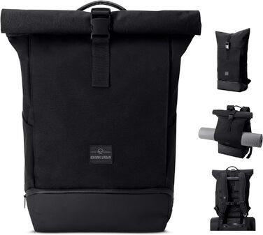 Рюкзак Johnny Urban Allen Medium чорний, водовідштовхувальний, 15л, rolltop, з відділенням для ноутбука, для університету, велосипеду, бізнесу, унісекс, екологічний