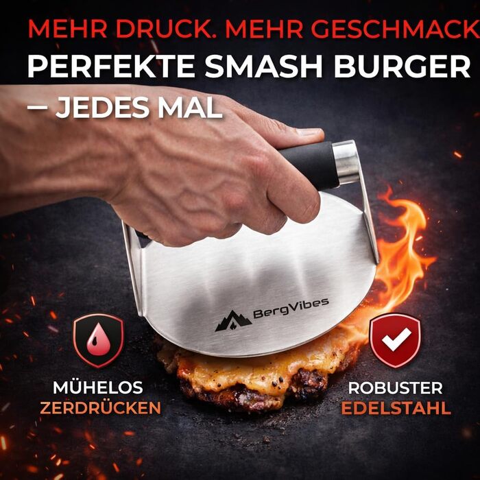Набір для Smash Burger з нержавіючої сталі (6 предметів): 2 коптильні ковпаки, прес для бургерів, лопатка та щипці для гриля та планчі