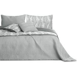 Покривало AmeliaHome Tropical Bonaire 260x280 см, двостороннє, стьобане, легкий догляд, рослинний візерунок, сірий/білий