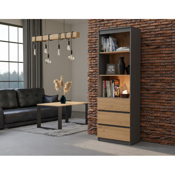 Стелаж TopEshop, антрацит, ламінована плита, 3 полиці та 3 шухляди, 180x60x35 см